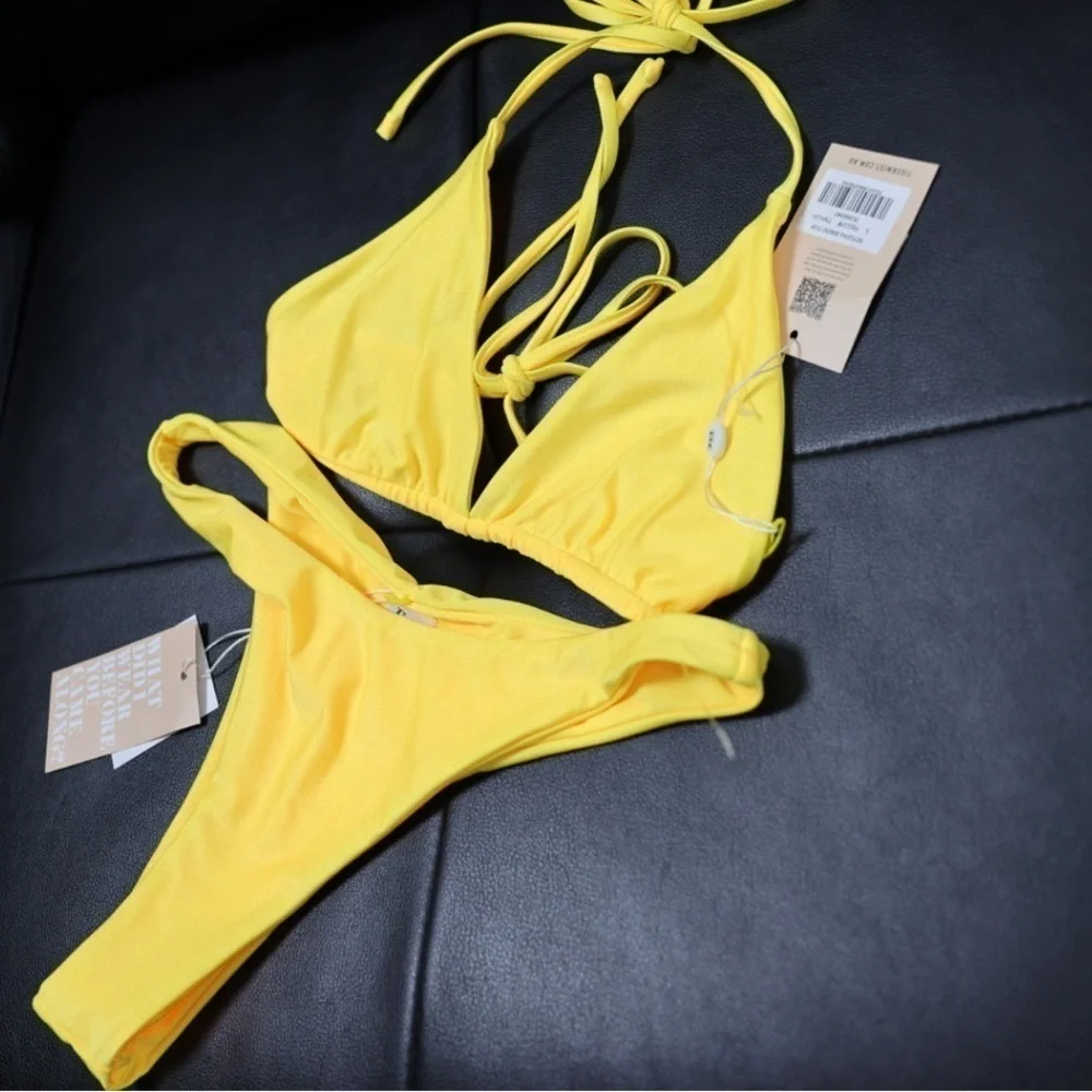 🅽🅴🆆 Tiger Mist Seylena yellow bikini top & bikini bottom, size Large